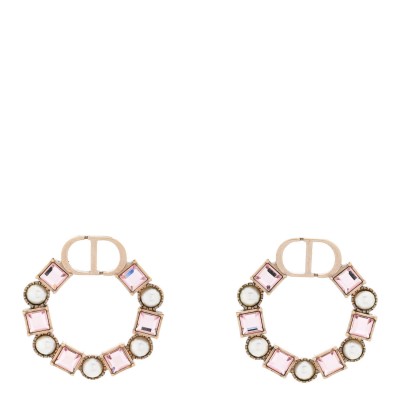 Crystal Pearl Petit CD Earrings Gold Pink