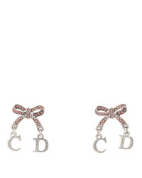 Crystal Bow Earrings Silver Pink