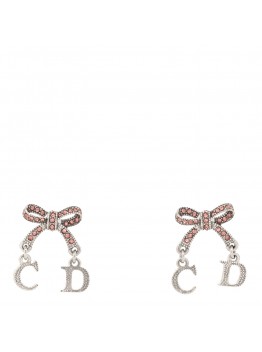 Crystal Bow Earrings Silver Pink