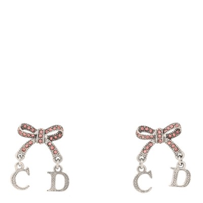 Crystal Bow Earrings Silver Pink
