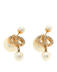 Pearl Crystal Tribal CD Drop Earrings Gold