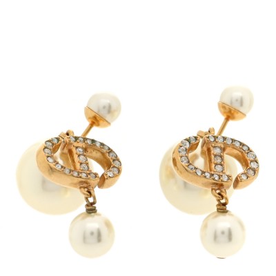 Pearl Crystal Tribal CD Drop Earrings Gold