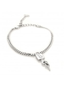 Metal Lock and Key Bracelet Silver
