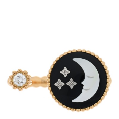 18K Yellow Gold Diamond Onyx Mother of Pearl Rose Celeste Ring 50 5.25