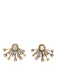 Crystal Pearl Star Earrings Aged Gold
