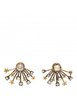 Crystal Pearl Star Earrings Aged Gold
