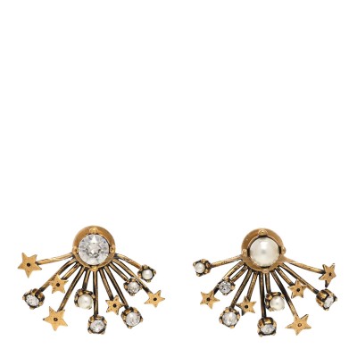 Crystal Pearl Star Earrings Aged Gold