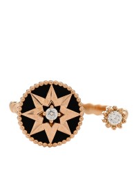 18K Rose Gold Diamond Black Onyx Rose Des Vents Ring 53 6.5