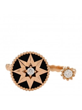 18K Rose Gold Diamond Black Onyx Rose Des Vents Ring 53 6.5