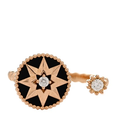 18K Rose Gold Diamond Black Onyx Rose Des Vents Ring 53 6.5