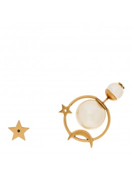 Pearl Moon and Star Tribal Hoop Earrings Gold