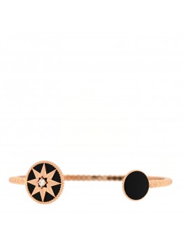 18K Rose Gold Diamond Black Onyx Rose Des Vents Cuff Bracelet