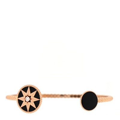 18K Rose Gold Diamond Black Onyx Rose Des Vents Cuff Bracelet
