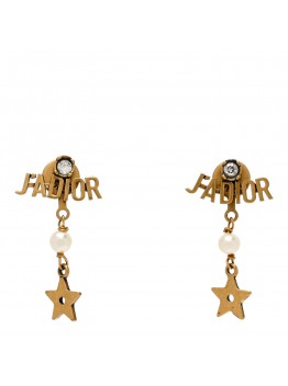 Pearl Crystal Star J'adior Drop Earrings Antique Gold