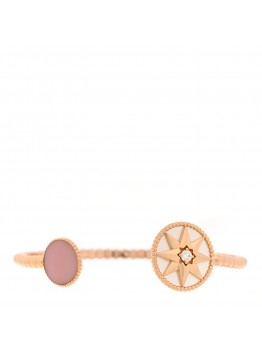 18K Rose Gold Diamond Pink Opal Mother of Pearl Rose Des Vents Cuff Bracelet