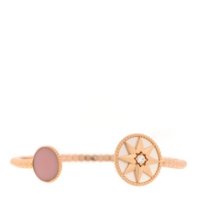 18K Rose Gold Diamond Pink Opal Mother of Pearl Rose Des Vents Cuff Bracelet