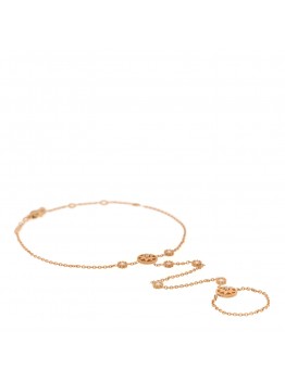 18K Yellow Gold Diamond Mother of Pearl Rose Des Vents Hand Jewel Bracelet