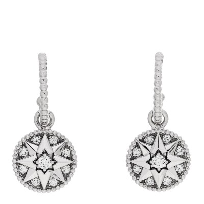 18K White Gold Diamond Rose Des Vents Pave Drop Earrings