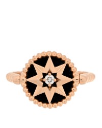 18K Rose Gold Diamond Black Onyx Rose Des Vents Ring 53 6.5