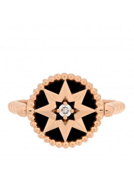 18K Rose Gold Diamond Black Onyx Rose Des Vents Ring 53 6.5