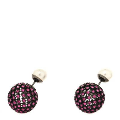 Crystal Pearl Dior Tribales Earrings Black Pink