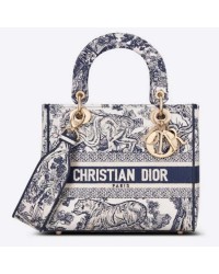 CD Women CD Medium Lady D-Lite Bag Blue Toile De Jouy Embroidery