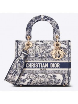 CD Women CD Medium Lady D-Lite Bag Blue Toile De Jouy Embroidery