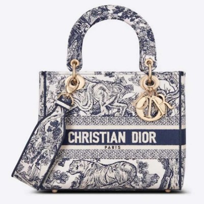 CD Women CD Medium Lady D-Lite Bag Blue Toile De Jouy Embroidery