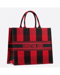 D Book Tote Bag  Check Embroidered Canvas