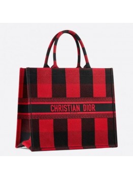 D Book Tote Bag  Check Embroidered Canvas