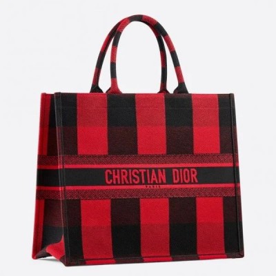 D Book Tote Bag  Check Embroidered Canvas