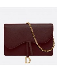 D Bordeaux Calskin Saddle Chain Clutch