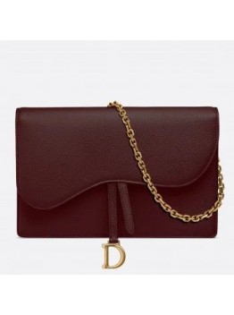D Bordeaux Calskin Saddle Chain Clutch