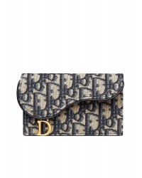 D Saddle Flap Compact Zipped Card Holder in Blue D Oblique Jacquard