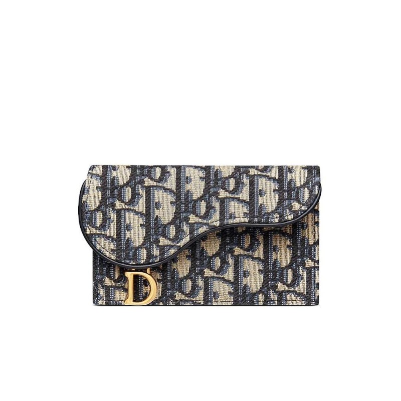D Saddle Flap Compact Zipped Card Holder in Blue D Oblique Jacquard