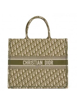 D Book Tote Bag In Green Oblique Canvas