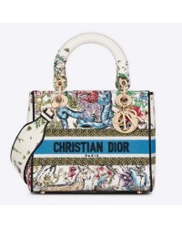 CD Women CD Medium Lady D-Lite Bag Latte Multicolor D-Constellation Embroidery