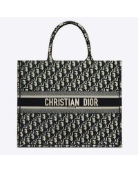 CD Unisex CD Large Book Tote Navy Blue CD Oblique Embroidery