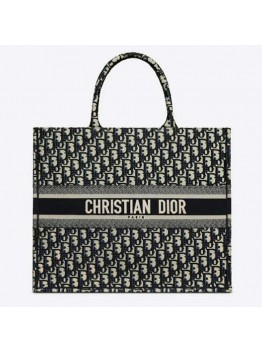 CD Unisex CD Large Book Tote Navy Blue CD Oblique Embroidery
