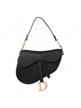 CHRISTIAN D Grained Calfskin Saddle Bag Black