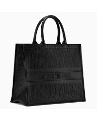 D Book Tote Bag In Black Oblique Embossed Calfskin
