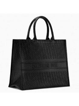 D Book Tote Bag In Black Oblique Embossed Calfskin