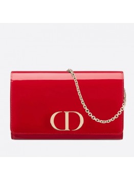 D 30 Montaigne Wallet On Chain In Red Patent Calfskin