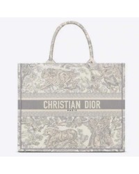 CD Unisex CD Large CD Book Tote Gray Toile De Jouy Embroidery