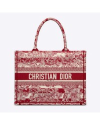 CD Unisex Medium Book Tote Burgundy Toile De Jouy Stripes Embroidery