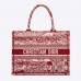 CD Unisex Medium Book Tote Burgundy Toile De Jouy Stripes Embroidery