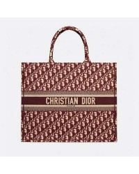CD Unisex CD Book Tote Maroon CD Oblique Embroidered Velvet