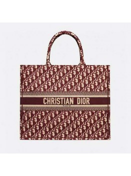 CD Unisex CD Book Tote Maroon CD Oblique Embroidered Velvet