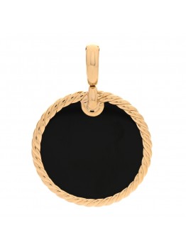 18K Yellow Gold Black Elements Disc Pendant