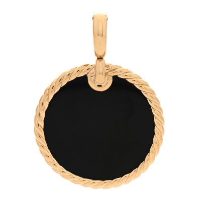 18K Yellow Gold Black Elements Disc Pendant